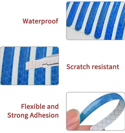 3D Reflective Wheel Tire Rim Stripes Stickers Decals for Car | Motorcycle & Bicycle - Night Safety Decoration for Automotive(20 Pcs) (Blue)