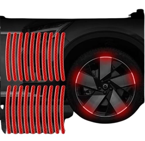 3D Reflective Wheel Tire Rim Stripes Stickers Decals for Car | Motorcycle & Bicycle - Night Safety Decoration for Automotive(20 Pcs) (Red)