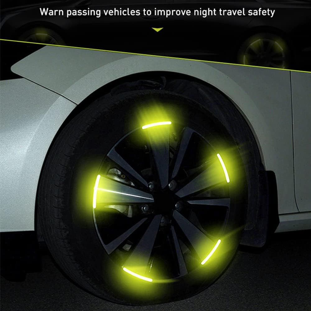 Reflective Wheel Rim Stickers, Yellow, 20 Pieces, Safety Visibility Enhancement for Car Motorcycle Bicycle