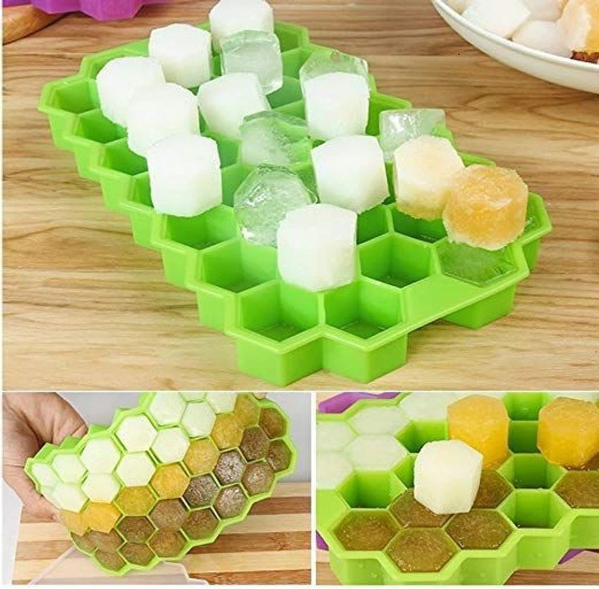 Honeycomb Ice Cube Tray with Lid, 37 Hexagonal Cubes, Silicone Mould, 1Pcs Assorted Color