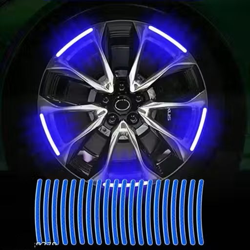 3D Reflective Wheel Tire Rim Stripes Stickers Decals for Car | Motorcycle & Bicycle - Night Safety Decoration for Automotive(20 Pcs) (Blue)