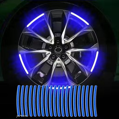 3D Reflective Wheel Tire Rim Stripes Stickers Decals for Car | Motorcycle & Bicycle - Night Safety Decoration for Automotive(20 Pcs) (Blue)