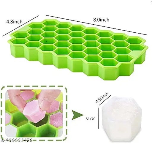 Honeycomb Ice Cube Tray with Lid, 37 Hexagonal Cubes, Silicone Mould, 1Pcs Assorted Color