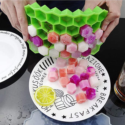 Honeycomb Ice Cube Tray with Lid, 37 Hexagonal Cubes, Silicone Mould, 1Pcs Assorted Color