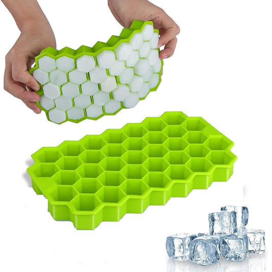 Honeycomb Ice Cube Tray with Lid, 37 Hexagonal Cubes, Silicone Mould, 1Pcs Assorted Color