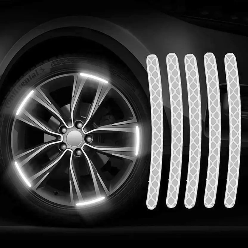 3D Reflective Wheel Tire Rim Stripes Stickers Decals for Car | Motorcycle & Bicycle - Night Safety Decoration for Automotive(20 Pcs) (White)