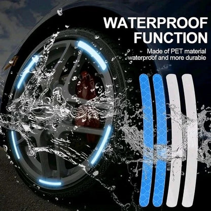 3D Reflective Wheel Tire Rim Stripes Stickers Decals for Car | Motorcycle & Bicycle - Night Safety Decoration for Automotive(20 Pcs) (Blue)