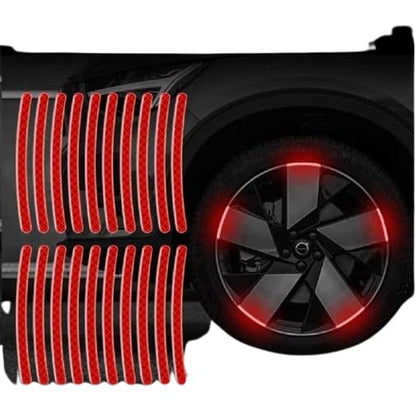 3D Reflective Wheel Tire Rim Stripes Stickers Decals for Car | Motorcycle & Bicycle - Night Safety Decoration for Automotive(20 Pcs) (Red)