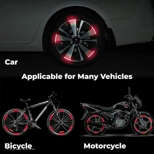 3D Reflective Wheel Tire Rim Stripes Stickers Decals for Car | Motorcycle & Bicycle - Night Safety Decoration for Automotive(20 Pcs) (Red)