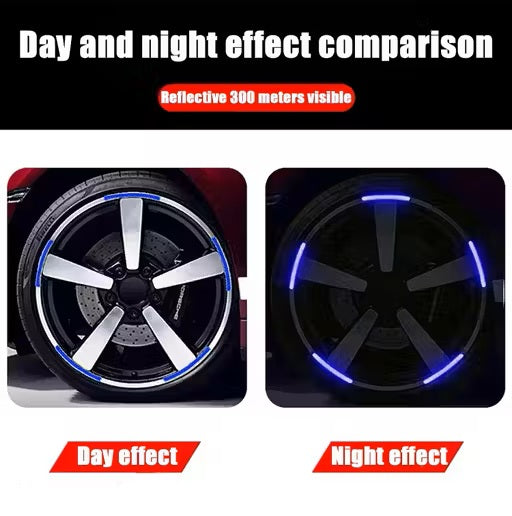 3D Reflective Wheel Tire Rim Stripes Stickers Decals for Car | Motorcycle & Bicycle - Night Safety Decoration for Automotive(20 Pcs) (Blue)