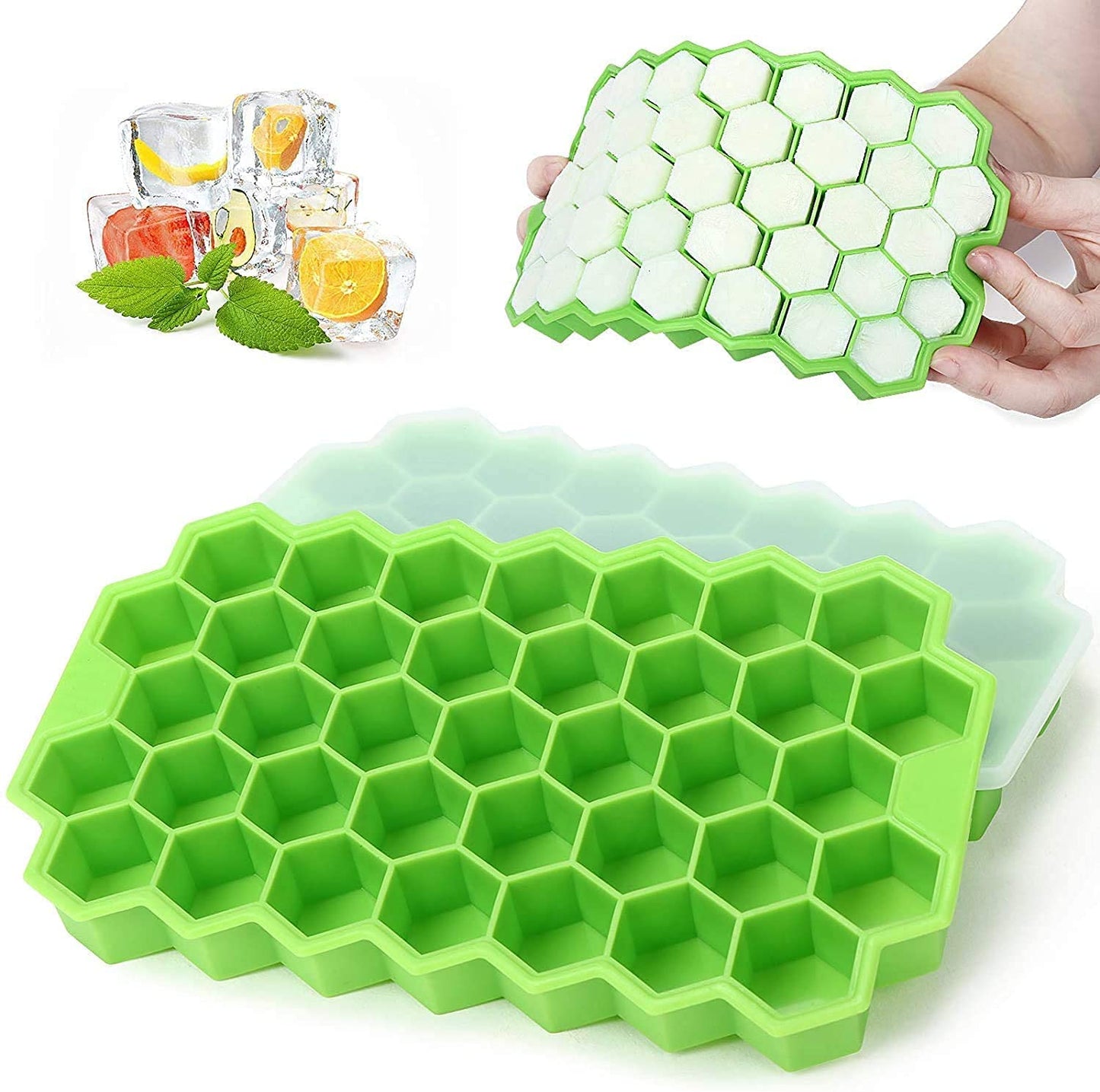 Honeycomb Ice Cube Tray with Lid, 37 Hexagonal Cubes, Silicone Mould, 1Pcs Assorted Color