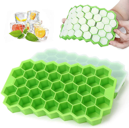 Honeycomb Ice Cube Tray with Lid, 37 Hexagonal Cubes, Silicone Mould, 1Pcs Assorted Color