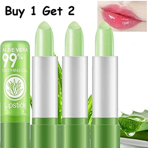 3Pcs Aloe Vera Tinted Lip Balms PH Lip Color Changing Lipstick Balm Stain Gift Set Queen for Women Girls Korean Mood Long Lasting Color Change Light Pink Lipstick Lip Tint Plumper Gloss