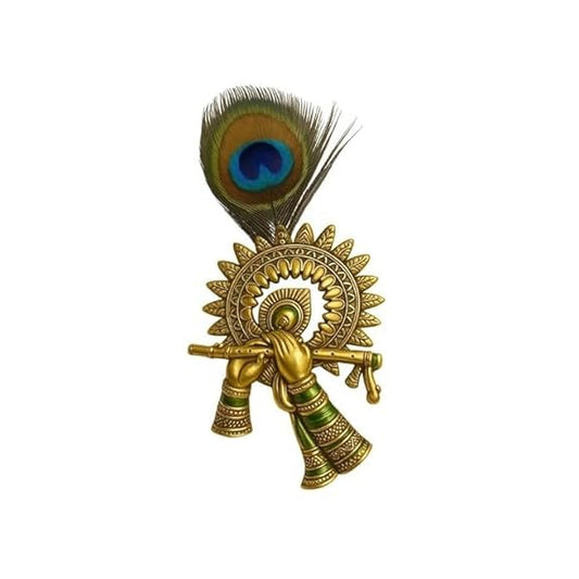 Krishna Flute Coat Brooch with Peacock Feather | Hindu Spiritual Lapel Pin for Men & Women | Gold-Plated Traditional Indian Brooch for Blazer, Sherwani, Ethnic Wear & Festive Gifting