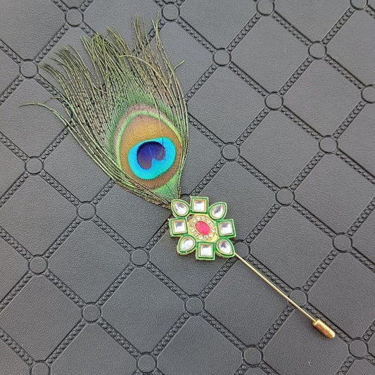 Vintage Crystal Pearl Brooch Pin with Double Chain Design, Gold-Toned, Formal Suit Accessory