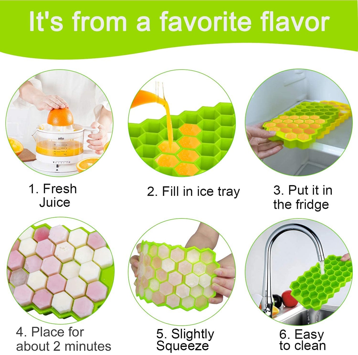 Honeycomb Ice Cube Tray with Lid, 37 Hexagonal Cubes, Silicone Mould, 1Pcs Assorted Color