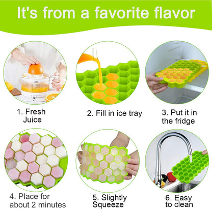 Honeycomb Ice Cube Tray with Lid, 37 Hexagonal Cubes, Silicone Mould, 1Pcs Assorted Color