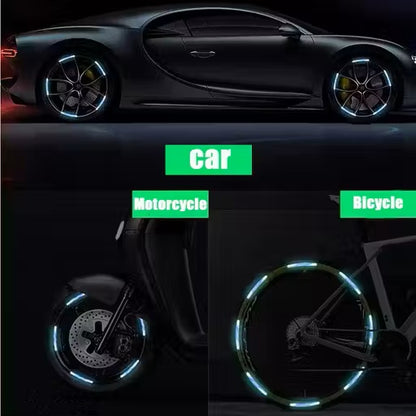 3D Reflective Wheel Tire Rim Stripes Stickers Decals for Car | Motorcycle & Bicycle - Night Safety Decoration for Automotive(20 Pcs) (Blue)