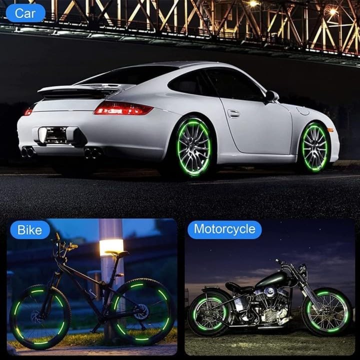 Reflective Wheel Rim Stickers, Yellow, 20 Pieces, Safety Visibility Enhancement for Car Motorcycle Bicycle