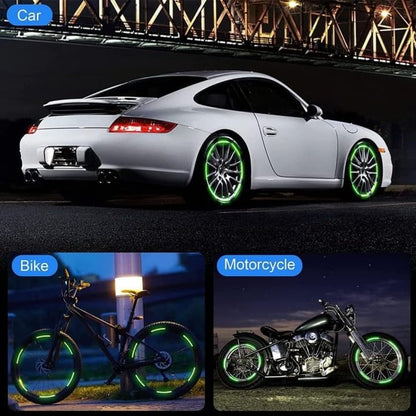 Reflective Wheel Rim Stickers, Yellow, 20 Pieces, Safety Visibility Enhancement for Car Motorcycle Bicycle