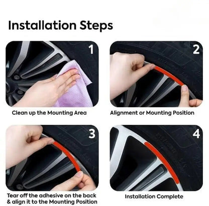 3D Reflective Wheel Tire Rim Stripes Stickers Decals for Car | Motorcycle & Bicycle - Night Safety Decoration for Automotive(20 Pcs) (Red)