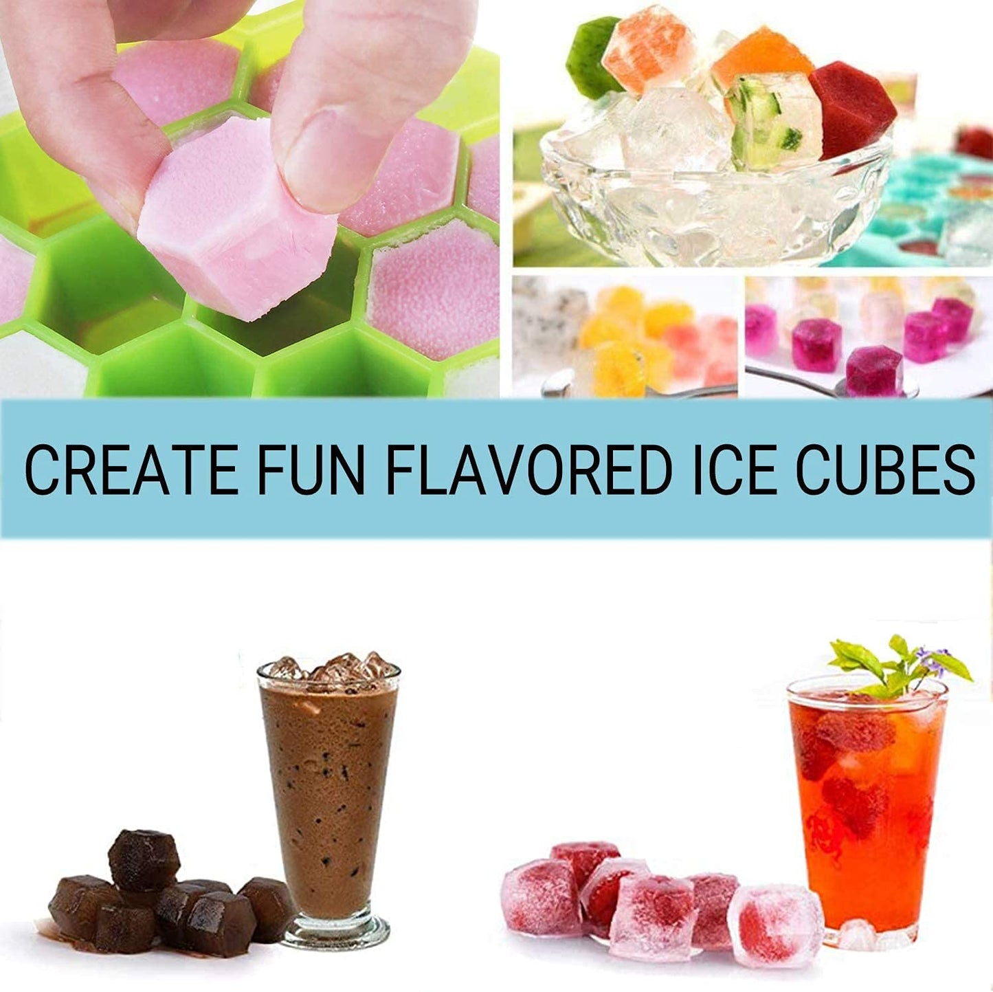 Honeycomb Ice Cube Tray with Lid, 37 Hexagonal Cubes, Silicone Mould, 1Pcs Assorted Color
