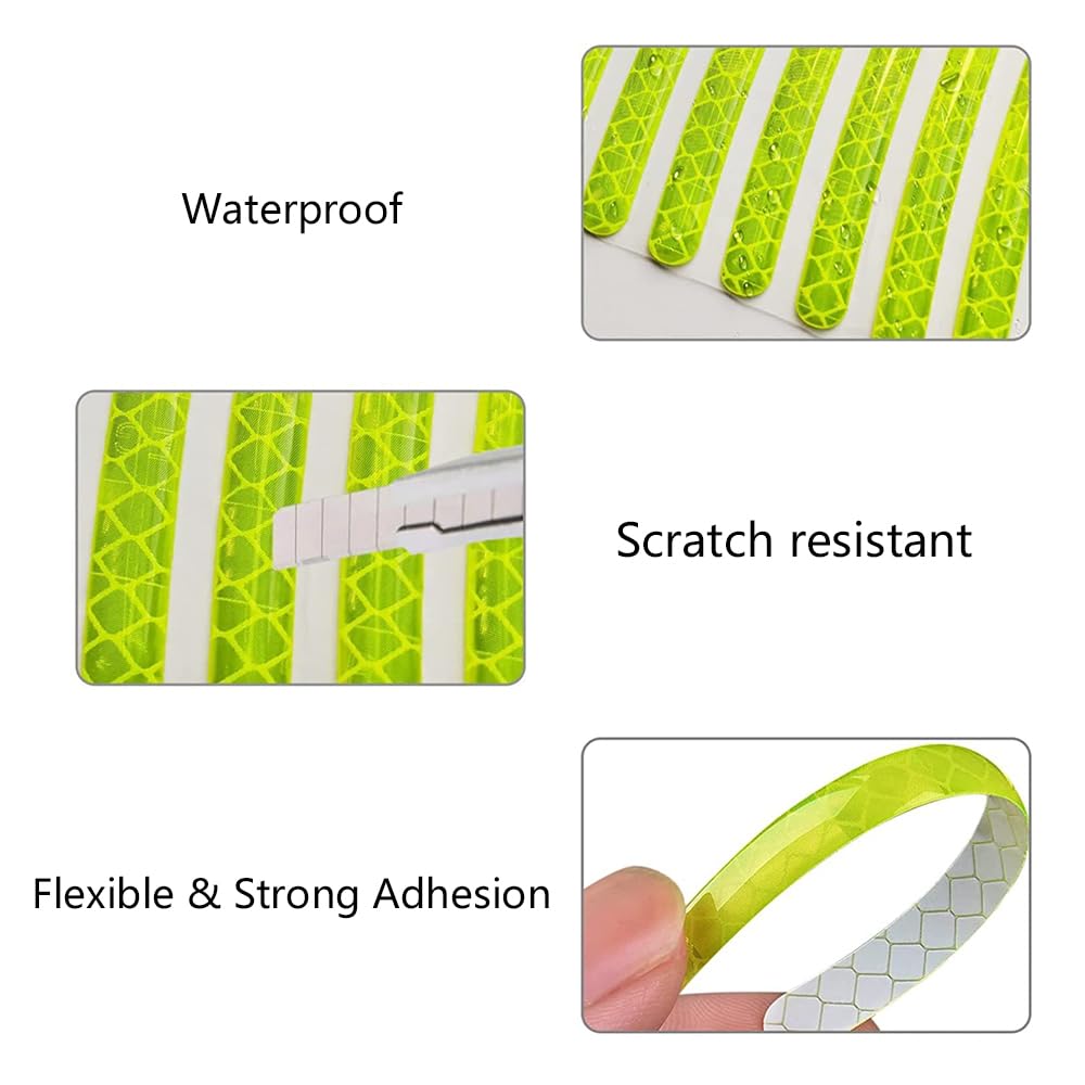 Reflective Wheel Rim Stickers, Yellow, 20 Pieces, Safety Visibility Enhancement for Car Motorcycle Bicycle