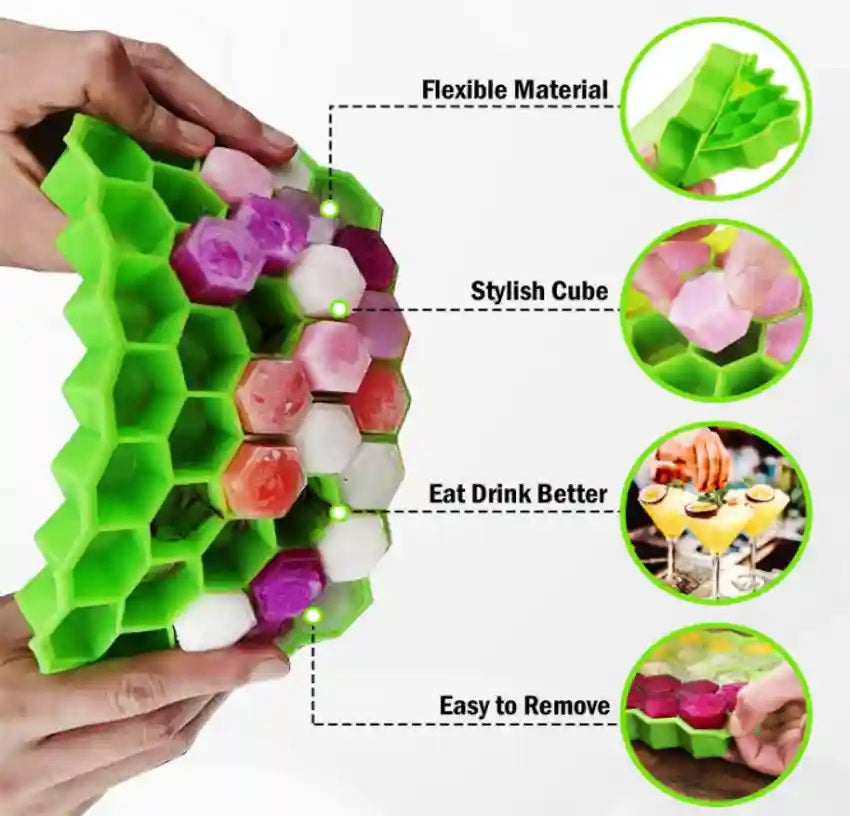 Honeycomb Ice Cube Tray with Lid, 37 Hexagonal Cubes, Silicone Mould, 1Pcs Assorted Color