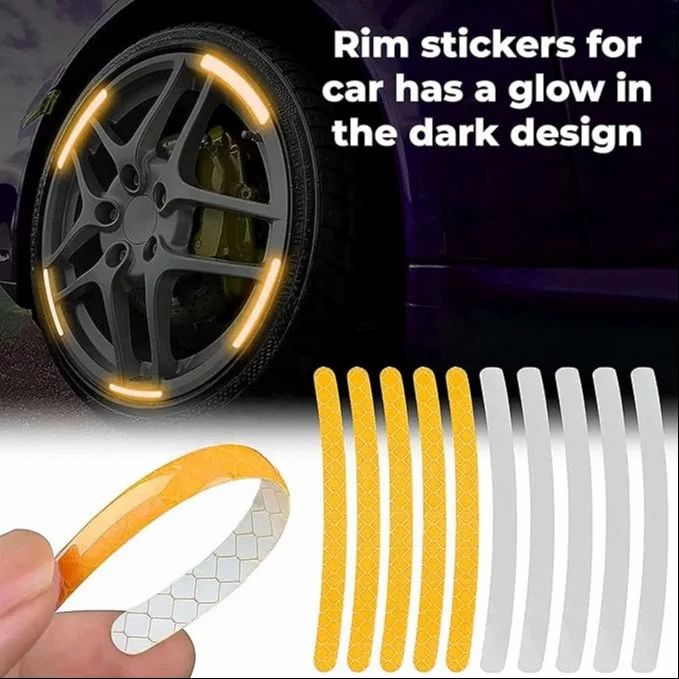 3D Reflective Wheel Tire Rim Stripes Stickers Decals for Car | Motorcycle & Bicycle - Night Safety Decoration for Automotive(20 Pcs) (Orange)