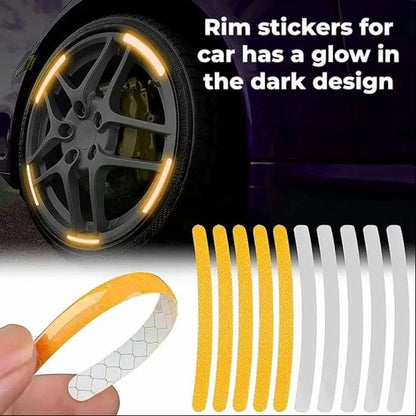 3D Reflective Wheel Tire Rim Stripes Stickers Decals for Car | Motorcycle & Bicycle - Night Safety Decoration for Automotive(20 Pcs) (Orange)